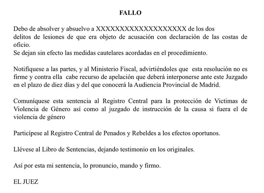 Sentencia absolutoria lesiones violencia de género