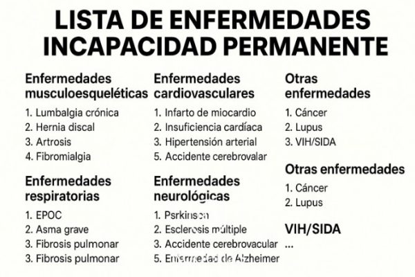 Lista de Enfermedades para Incapacidad Permanente - Actualizado 2025