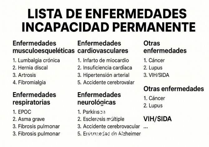 Lista de Enfermedades para Incapacidad Permanente - Actualizado 2025